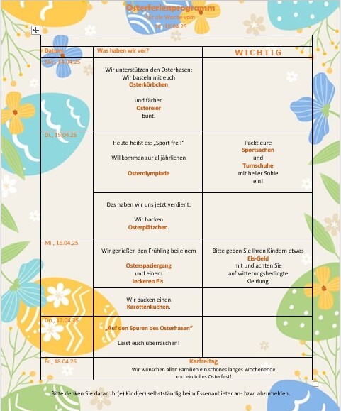 Ferien Ostern 2